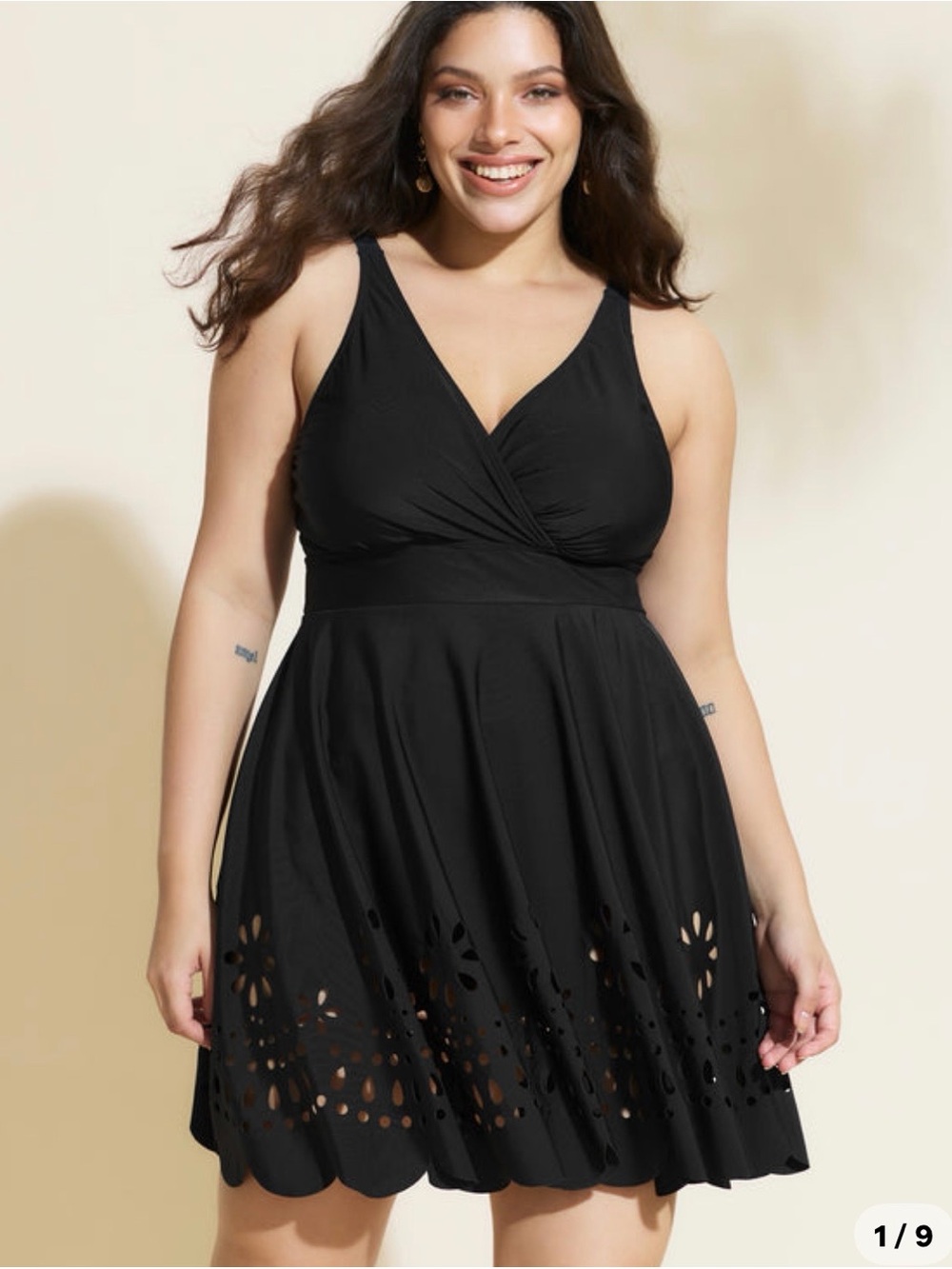 BloomChic Black Laser-Cut One-Piece Swimdress